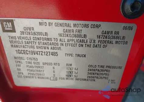 2007 Chevrolet Silverado 1500 Classic Lt1 z USA, uszkodzony, nr VIN 1GCEC19V47Z127485